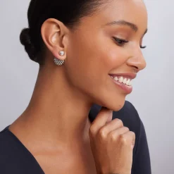 Cheap Silver Beaded Front-Back Earrings Caviar Earrings