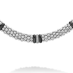 Hot Single Station Diamond Caviar Necklace Silver
