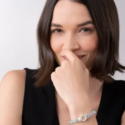 Best Single Station Diamond Circle Caviar Bracelet | 9Mm Silver