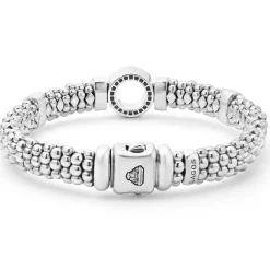 Best Single Station Diamond Circle Caviar Bracelet | 9Mm Silver