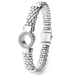 Best Single Station Diamond Circle Caviar Bracelet | 9Mm Silver