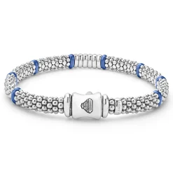 Online Six Station Diamond Caviar Bracelet | 6Mm Silver