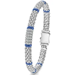 Online Six Station Diamond Caviar Bracelet | 6Mm Silver
