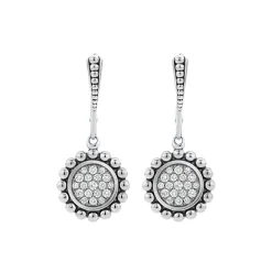 Cheap Small Caviar Circle Diamond Drop Earrings Silver