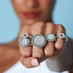 Flash Sale Small Caviar Circle Diamond Ring Silver