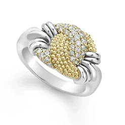 Fashion Small Caviar Diamond Knot Ring Two-Tone