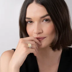 Fashion Small Caviar Diamond Knot Ring Two-Tone