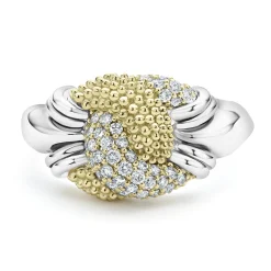 Fashion Small Caviar Diamond Knot Ring Two-Tone