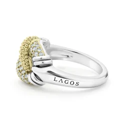 Fashion Small Caviar Diamond Knot Ring Two-Tone