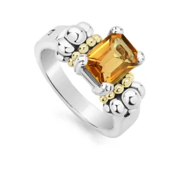 Best Sale Small Emerald-Cut Citrine Ring Two-Tone