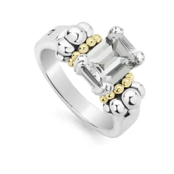 Sale Small Emerald-Cut White Topaz Ring Two-Tone