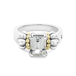 Best Small Emerald-Cut White Topaz Ring Caviar Rings