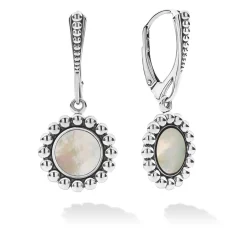 Sale Small Mother Of Pearl Circle Drop Earrings Silver