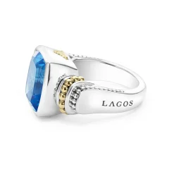 Fashion Small Swiss Blue Topaz Statement Ring Two-Tone