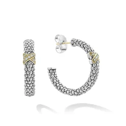 Online Small X Diamond Caviar Hoop Earrings Silver