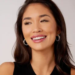 Online Small X Diamond Caviar Hoop Earrings Silver