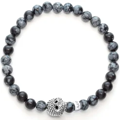 Clearance Snowflake Obsidian Skull Bracelet Silver