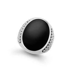 Hot Statement Black Agate Oval Band Ring Rings