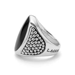 Hot Statement Black Agate Oval Band Ring Rings