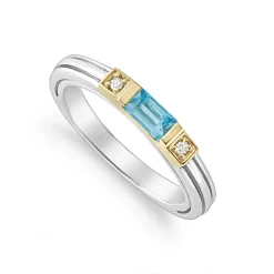 Fashion Swiss Blue Topaz And Diamond Stacking Ring Two-Tone