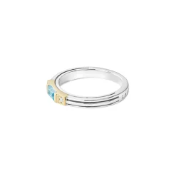 Fashion Swiss Blue Topaz And Diamond Stacking Ring Two-Tone