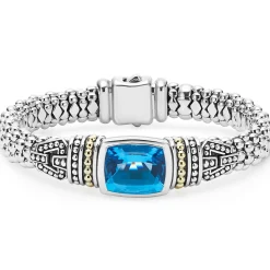 New Swiss Blue Topaz Caviar Bracelet | 9Mm Gemstones