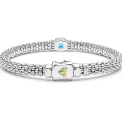 New Swiss Blue Topaz Caviar Bracelet | 6Mm Two-Tone