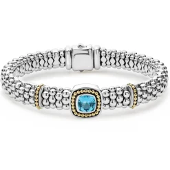 Outlet Swiss Blue Topaz Caviar Bracelet | 9Mm Gemstones