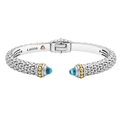 Fashion Swiss Blue Topaz Cuff Bracelet | 8Mm Gemstones