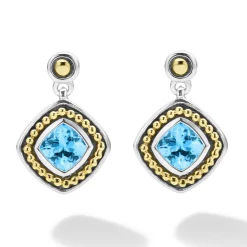 Cheap Swiss Blue Topaz Drop Earrings Two-Tone
