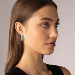 Hot Swiss Blue Topaz Hoop Earrings Two-Tone
