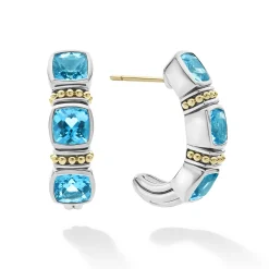 Hot Swiss Blue Topaz Hoop Earrings Two-Tone