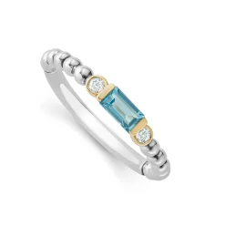 Best Swiss Blue Topaz Stacking Ring With Diamonds Two-Tone