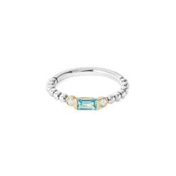 Best Swiss Blue Topaz Stacking Ring With Diamonds Two-Tone