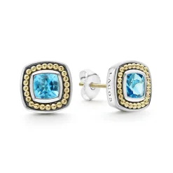 Best Swiss Blue Topaz Stud Earrings Two-Tone
