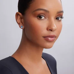 Best Sale Swiss Blue Topaz Stud Earrings Silver