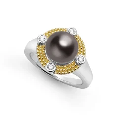 Online Tahitian Black Pearl Diamond Ring Two-Tone
