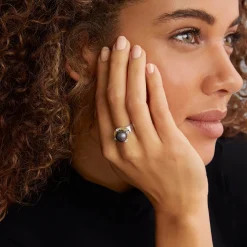 Online Tahitian Black Pearl Diamond Ring Two-Tone