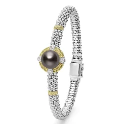 Flash Sale Tahitian Black Pearl Diamond Caviar Bracelet | 6Mm Two-Tone