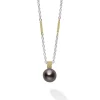 Cheap Tahitian Black Pearl Pendant Necklace Two-Tone
