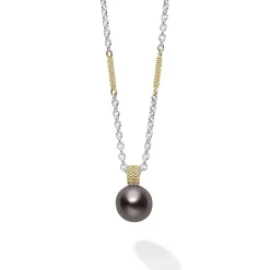 Cheap Tahitian Black Pearl Pendant Necklace Two-Tone