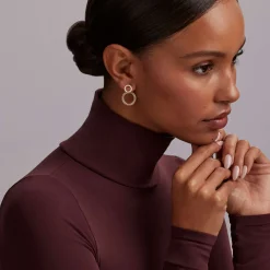 Hot The Drop Double Circle Diamond Drop Earrings Two-Tone