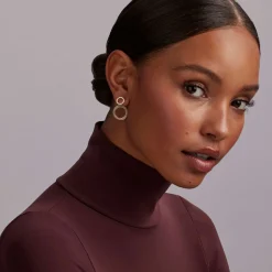 Hot The Drop Double Circle Diamond Drop Earrings Two-Tone