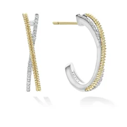 Shop Thin Two-Tone Caviar X Diamond Hoop Diamonds