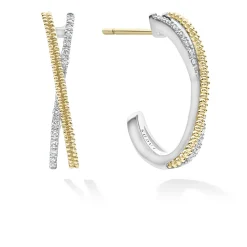 Clearance Thin Two-Tone Caviar X Diamond Hoop Two-Tone