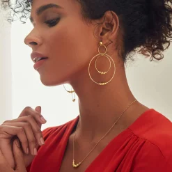 Clearance Three Circle Bead Drop Earrings Gold