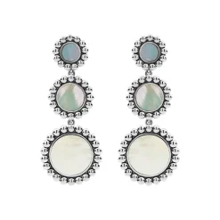 Cheap Three Mother Of Pearl Circle Drop Earrings Silver