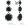 Hot Three Onyx Circle Drop Earrings Silver