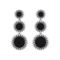 Hot Three Onyx Circle Drop Earrings Silver