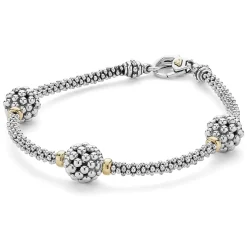 Discount Three Station Caviar Beaded Bracelet Two-Tone